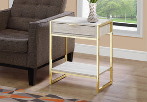 HomeRoots 24" Stylish Wood and Metal End Table with Drawer and Open Shelf for Modern Living Spaces Beige,Gold 333229