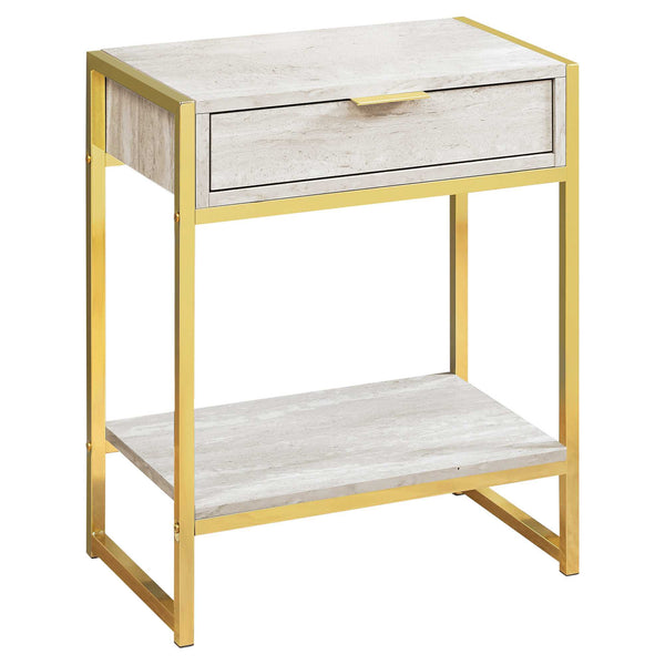 Homeroots 24" Gold And Beige Wood And Metal End Table With Drawer And Shelf Beige,Gold  333229