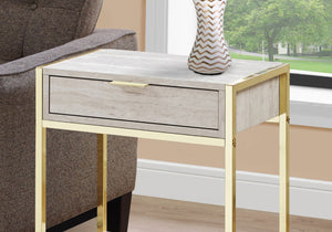 HomeRoots 24" Stylish Wood and Metal End Table with Drawer and Open Shelf for Modern Living Spaces Beige,Gold 333229