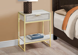 Homeroots 24" Gold And Beige Wood And Metal End Table With Drawer And Shelf Beige,Gold  333229