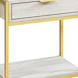 HomeRoots 24" Stylish Wood and Metal End Table with Drawer and Open Shelf for Modern Living Spaces Beige,Gold 333229