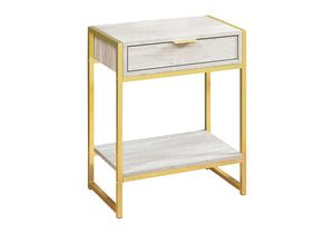 HomeRoots 24" Stylish Wood and Metal End Table with Drawer and Open Shelf for Modern Living Spaces Beige,Gold 333229