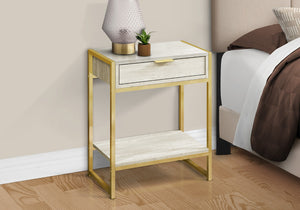 HomeRoots 24" Stylish Wood and Metal End Table with Drawer and Open Shelf for Modern Living Spaces Beige,Gold 333229
