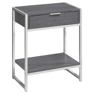 Homeroots 24" Silver And Gray Wood And Metal End Table With Drawer And Shelf Grey  333230