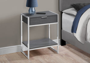 Homeroots 24" Silver And Gray Wood And Metal End Table With Drawer And Shelf Grey  333230