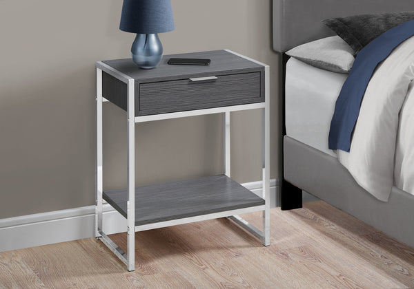 Homeroots 24" Silver And Gray Wood And Metal End Table With Drawer And Shelf Grey  333230