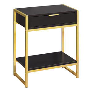 Homeroots 24" Gold And Dark Brown Wood And Metal End Table With Drawer And Shelf Cappuccino,Gold  333232