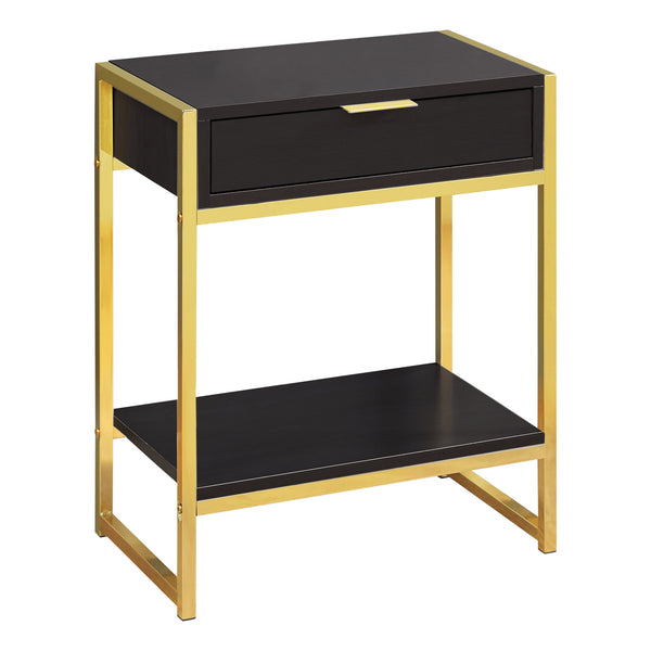 Homeroots 24" Gold And Dark Brown Wood And Metal End Table With Drawer And Shelf Cappuccino,Gold  333232