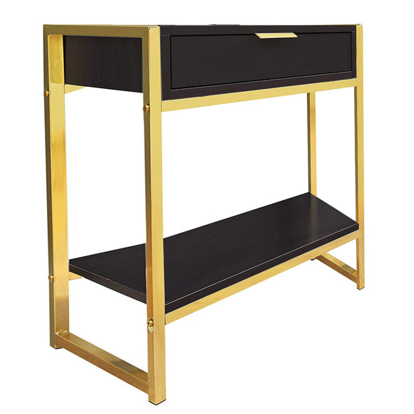 Homeroots 24" Gold And Dark Brown Wood And Metal End Table With Drawer And Shelf Cappuccino,Gold  333232
