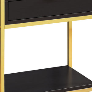 Homeroots 24" Gold And Dark Brown Wood And Metal End Table With Drawer And Shelf Cappuccino,Gold  333232