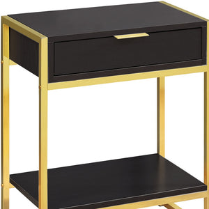 Homeroots 24" Gold And Dark Brown Wood And Metal End Table With Drawer And Shelf Cappuccino,Gold  333232