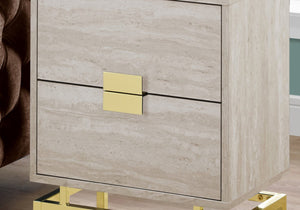 HomeRoots 24" Chic End Table with Two Drawers - Stylish Modern Accent for Living Room, Bedroom, or Entryway Beige,Gold 333236