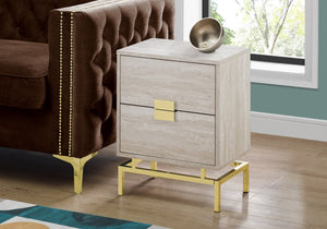 HomeRoots 24" Chic End Table with Two Drawers - Stylish Modern Accent for Living Room, Bedroom, or Entryway Beige,Gold 333236
