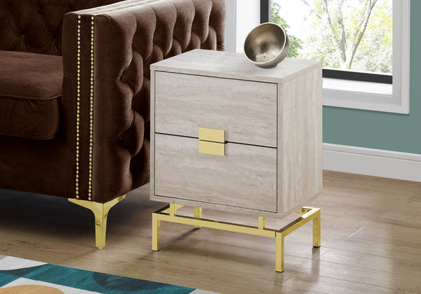 HomeRoots 24" Chic End Table with Two Drawers - Stylish Modern Accent for Living Room, Bedroom, or Entryway Beige,Gold 333236
