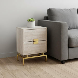 HomeRoots 24" Chic End Table with Two Drawers - Stylish Modern Accent for Living Room, Bedroom, or Entryway Beige,Gold 333236