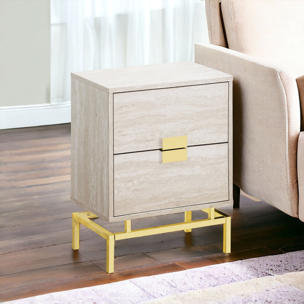 Homeroots 24" Gold And Beige End Table With Two Drawers Beige,Gold  333236