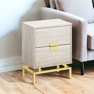 Homeroots 24" Gold And Beige End Table With Two Drawers Beige,Gold  333236