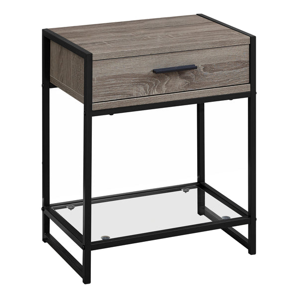 Homeroots 22" Black And Deep Taupe Glass And Metal End Table With Drawer And Shelf Dark Taupe,Black,Clear  333241
