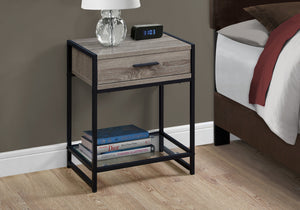 Homeroots 22" Black And Deep Taupe Glass And Metal End Table With Drawer And Shelf Dark Taupe,Black,Clear  333241