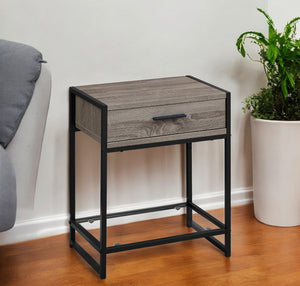 Homeroots 22" Black And Deep Taupe Glass And Metal End Table With Drawer And Shelf Dark Taupe,Black,Clear  333241