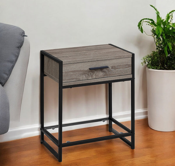 Homeroots 22" Black And Deep Taupe Glass And Metal End Table With Drawer And Shelf Dark Taupe,Black,Clear  333241