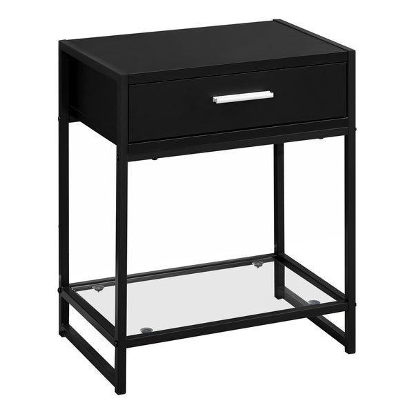 Homeroots 22" Black Glass And Metal End Table With Drawer And Shelf Black,Black,Clear  333242