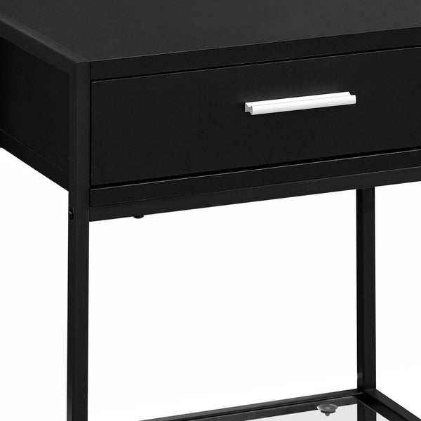 Homeroots 22" Black Glass And Metal End Table With Drawer And Shelf Black,Black,Clear  333242