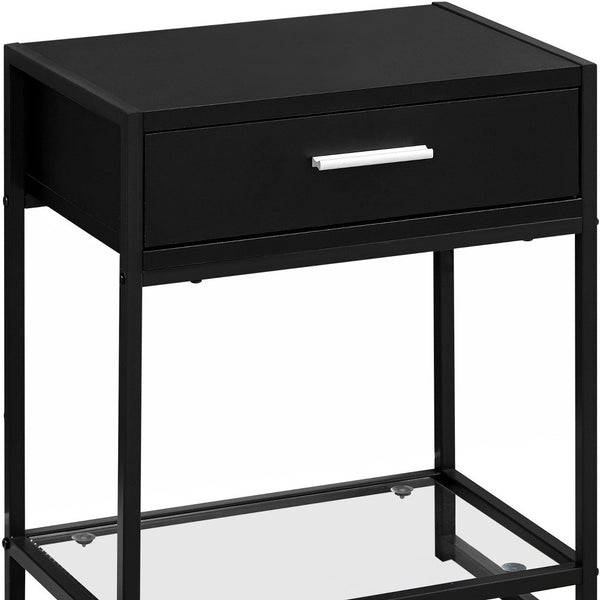 Homeroots 22" Black Glass And Metal End Table With Drawer And Shelf Black,Black,Clear  333242