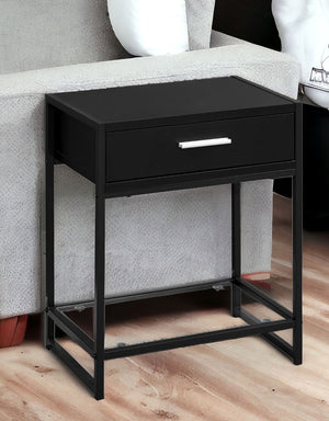 Homeroots 22" Black Glass And Metal End Table With Drawer And Shelf Black,Black,Clear  333242