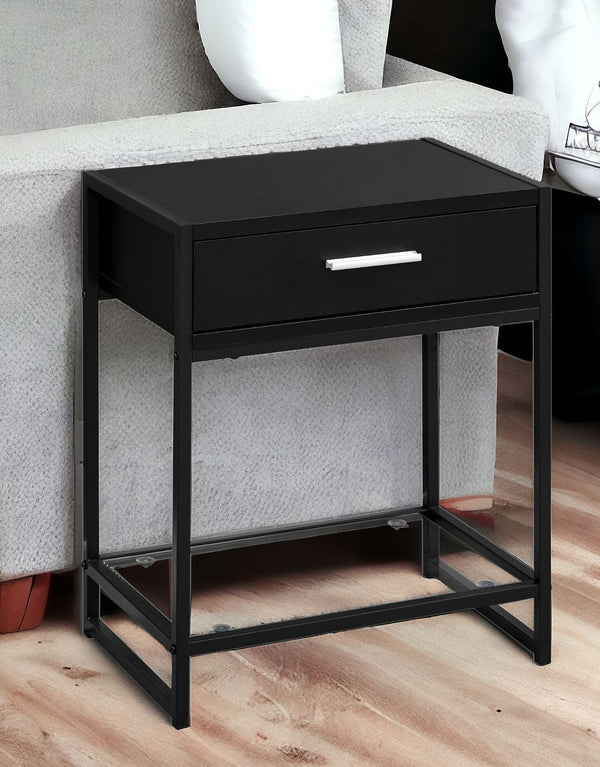 Homeroots 22" Black Glass And Metal End Table With Drawer And Shelf Black,Black,Clear  333242