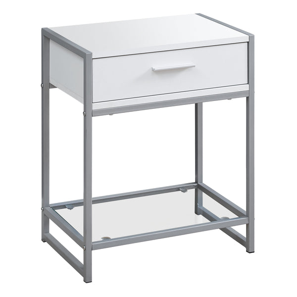 Homeroots 22" White Glass And Metal End Table With Drawer And Shelf White,Clear,Silver  333243