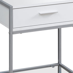 Homeroots 22" White Glass And Metal End Table With Drawer And Shelf White,Clear,Silver  333243