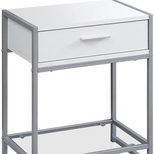 Homeroots 22" White Glass And Metal End Table With Drawer And Shelf White,Clear,Silver  333243