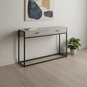 HomeRoots 48" Modern Console Table with Drawers - Stylish Storage Solution for Entryway and Living Spaces Grey,Black 333244