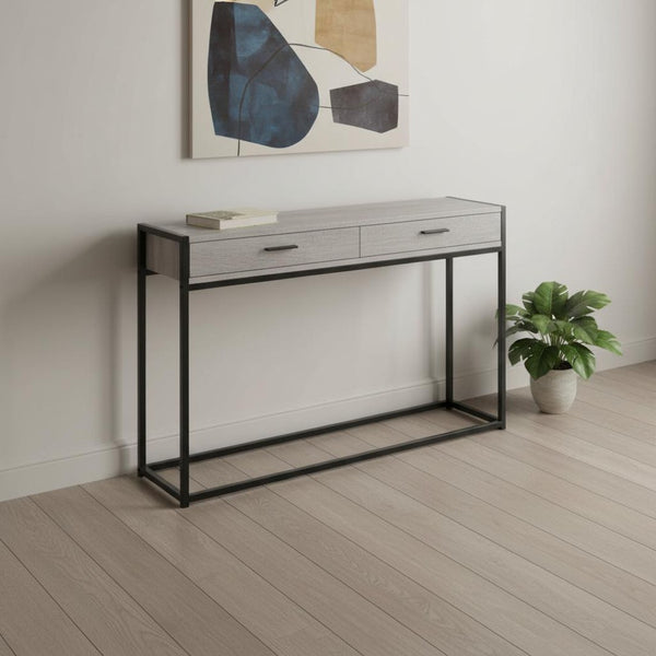 HomeRoots 48" Modern Console Table with Drawers - Stylish Storage Solution for Entryway and Living Spaces Grey,Black 333244