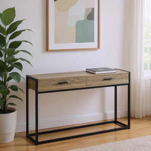 HomeRoots 48" Modern Console Table with Drawers - Stylish Storage Solution for Entryway and Living Spaces Dark Taupe,Black 333245