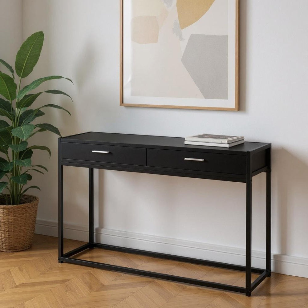 HomeRoots 48" Modern Console Table with Drawers - Stylish Storage Solution for Entryway and Living Spaces Black,Black 333246