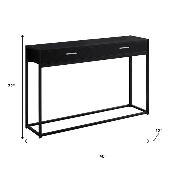 HomeRoots 48" Modern Console Table with Drawers - Stylish Storage Solution for Entryway and Living Spaces Black,Black 333246