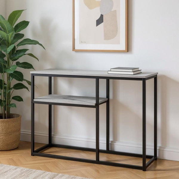 HomeRoots 42" Modern Console Table with Ample Storage, Durable Frame for Entryway or Living Room Décor Grey,Black 333247