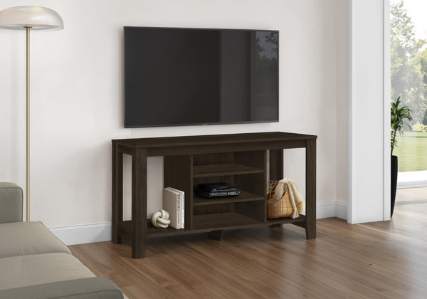 HomeRoots 48" Taupe Wood Open Shelving TV Stand - Stylish Storage Solution for Living Room and Office Spaces Cappuccino 333254