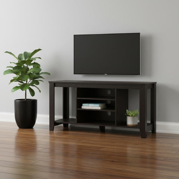 HomeRoots 48" Taupe Wood Open Shelving TV Stand - Stylish Storage Solution for Living Room and Office Spaces Cappuccino 333254