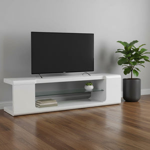 HomeRoots 15.75" Modern Tempered Glass TV Stand for Up to 60" TVs, Stylish MDF Frame, Versatile Media Center White,Clear 333255
