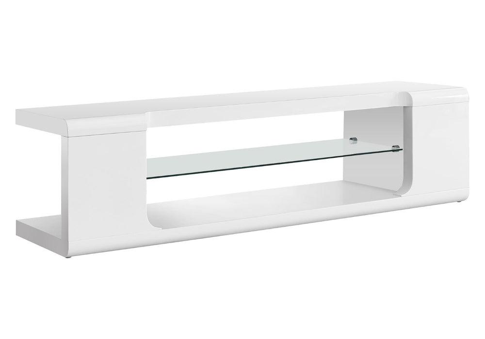 HomeRoots 15.75" Modern Tempered Glass TV Stand for Up to 60" TVs, Stylish MDF Frame, Versatile Media Center White,Clear 333255