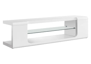 HomeRoots 15.75" Modern Tempered Glass TV Stand for Up to 60" TVs, Stylish MDF Frame, Versatile Media Center White,Clear 333255