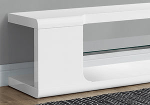 HomeRoots 15.75" Modern Tempered Glass TV Stand for Up to 60" TVs, Stylish MDF Frame, Versatile Media Center White,Clear 333255