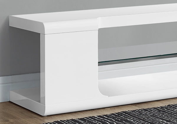 HomeRoots 15.75" Modern Tempered Glass TV Stand for Up to 60" TVs, Stylish MDF Frame, Versatile Media Center White,Clear 333255