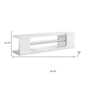 HomeRoots 15.75" Modern Tempered Glass TV Stand for Up to 60" TVs, Stylish MDF Frame, Versatile Media Center White,Clear 333255
