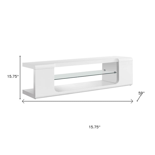 HomeRoots 15.75" Modern Tempered Glass TV Stand for Up to 60" TVs, Stylish MDF Frame, Versatile Media Center White,Clear 333255