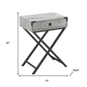 HomeRoots 24" Sleek End Table with Drawer - Modern Industrial Design Perfect for Small Spaces and Stylish Homes Grey,Black 333259