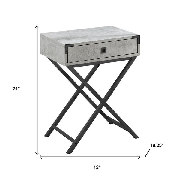 HomeRoots 24" Sleek End Table with Drawer - Modern Industrial Design Perfect for Small Spaces and Stylish Homes Grey,Black 333259